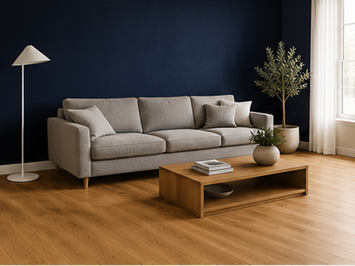Oak Hardwood + Navy Linen